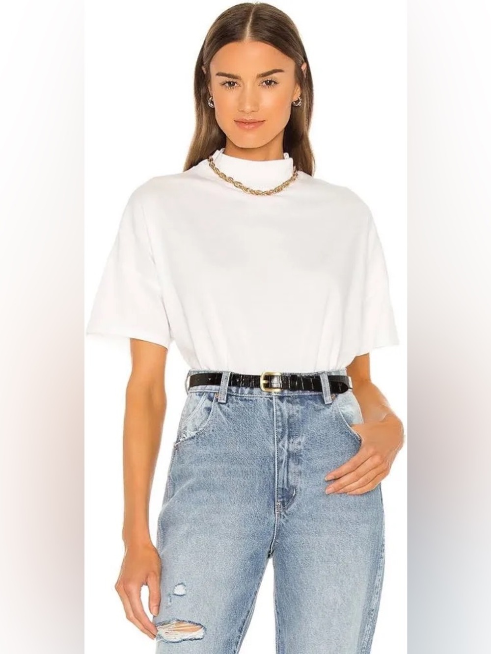 We The Free Fearless Mock Neck Short Sleeve Top White Small
